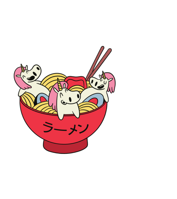 Unicorn Ramen model albastru deschis pe tricou
