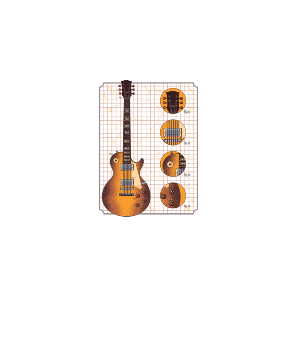 Gibson Chitară desen gold model alb pe tricou