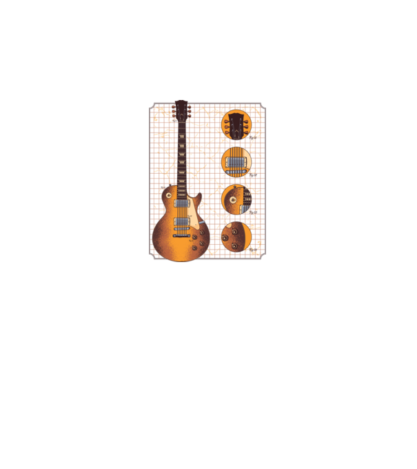 Gibson Chitară desen gold model alb pe tricou