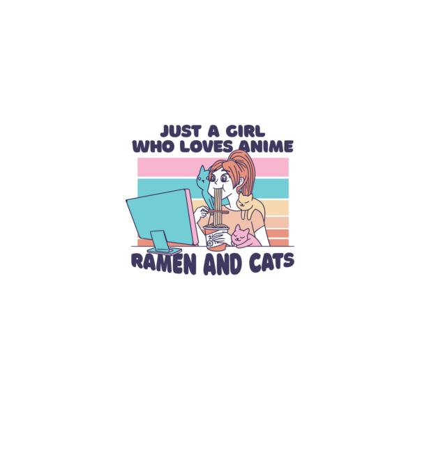 Doar o fată căreia îi place Anime, Ramen și pisicile model albastru deschis pe tricou