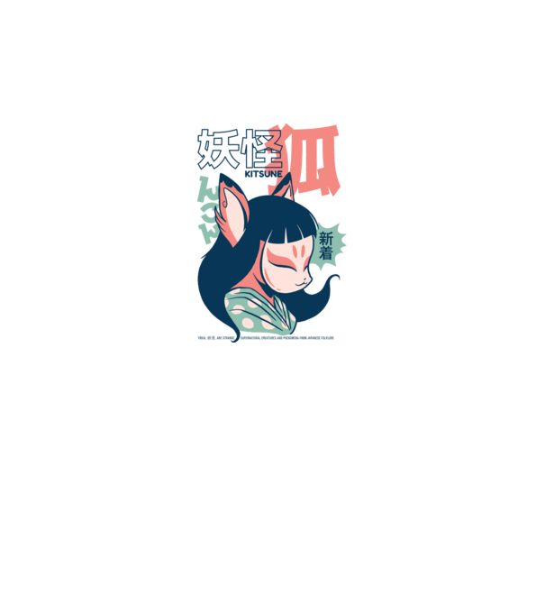 Kitsune Yokai Anime model alb pe tricou
