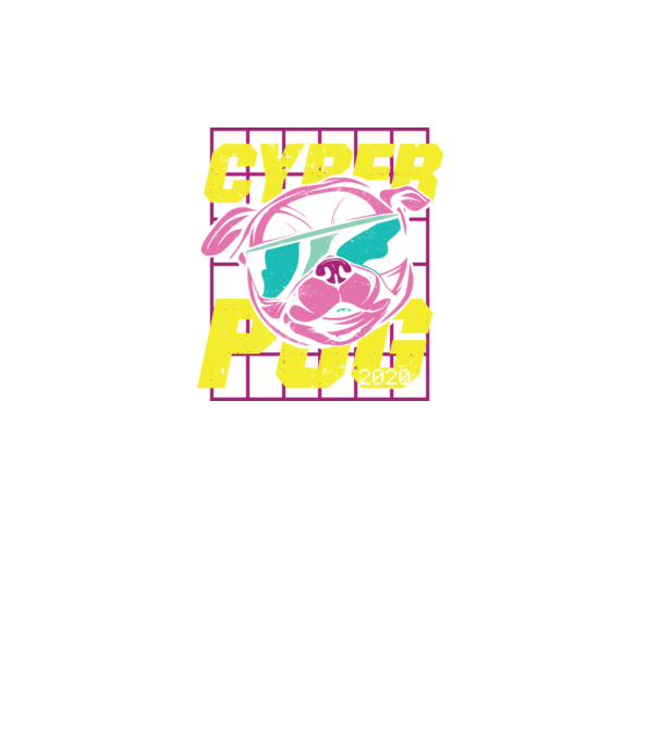 Mops Cyber Pug model negru pe tricou