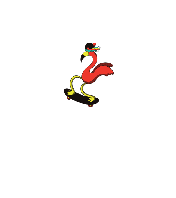 Flamingo Skateboarder model alb pe tricou