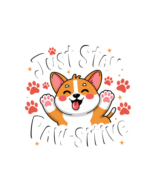 Just Stay Paw-sitive Negru model alb pe tricou