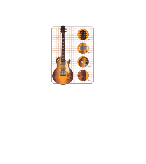 Gibson Chitară desen gold model alb pe tricou