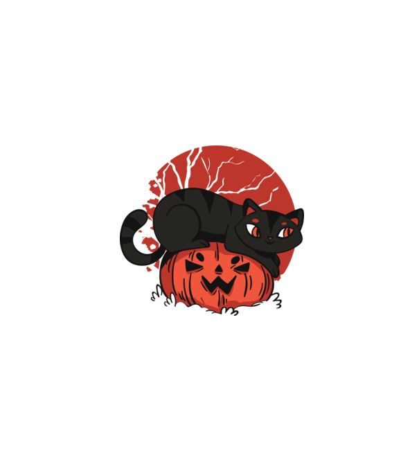 Pisică pe dovleac Halloween model negru pe tricou