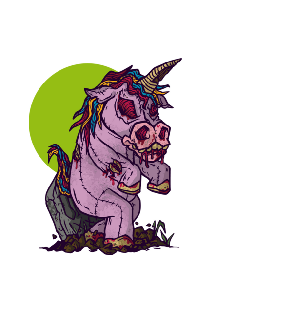 Zombie unicorn model negru pe tricou