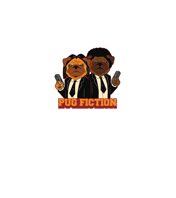 Pug Fiction Pugs Mops Pulp Fiction parodie model alb pe tricou