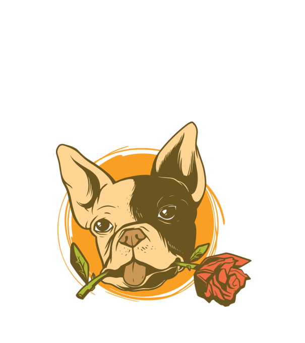 Bulldog francez cu trandafir model negru pe tricou