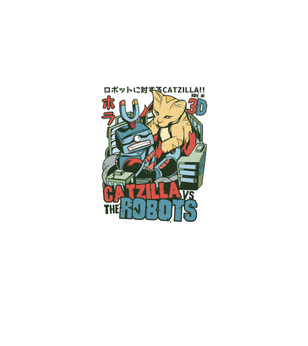 Catzilla Vs Robots model alb pe tricou