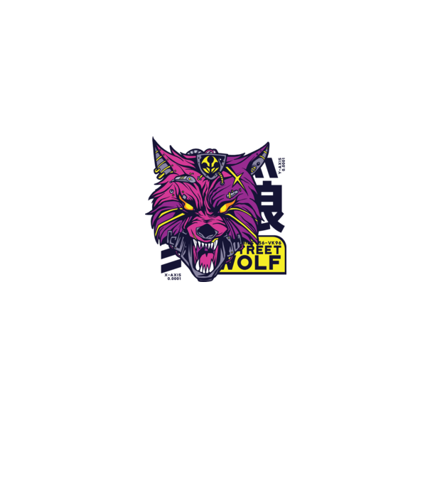 Cap de lup Cyberpunk model gri pe tricou