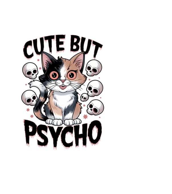 Cute, but Psycho pisică Alb model albastru deschis pe tricou