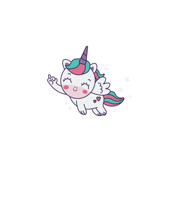 Unicorn drăguț arată degetul model alb pe tricou