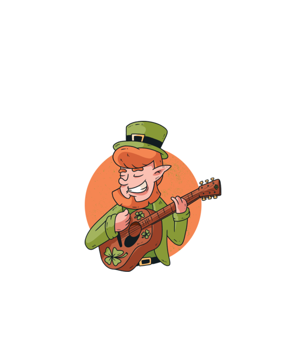 Chitarist Leprechaun irlandez St Patrick model negru pe tricou