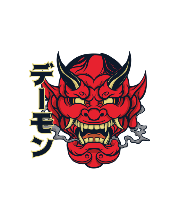 Mască demon chinez model alb pe tricou