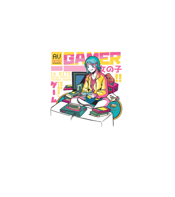 Anime fată Gamer model negru pe tricou