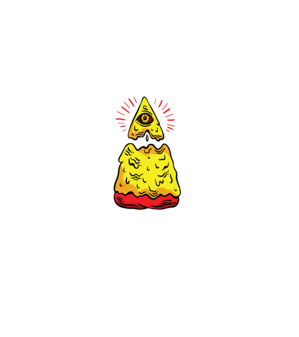 Illuminati Pizza model negru pe tricou