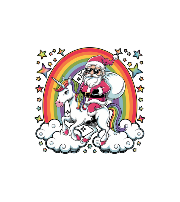 Moș Crăciun cool pe un unicorn model nisipiu pe tricou