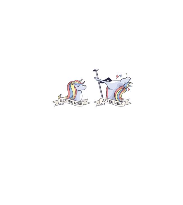 Înainte și după vin Unicorns model alb pe tricou