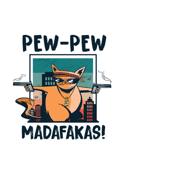 Pew Pew Pew Madafakas Pisică dark model alb pe tricou