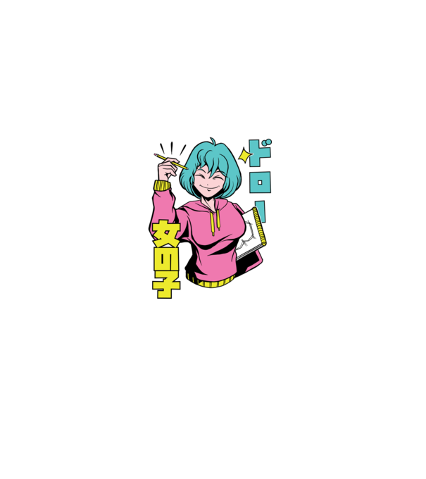Anime fată desenând model albastru închis pe tricou