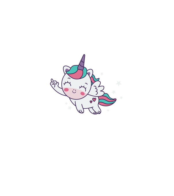 Unicorn drăguț arată degetul model roz deschis pe tricou