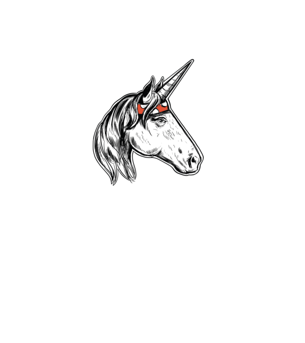 Cal Unicorn model albastru deschis pe tricou