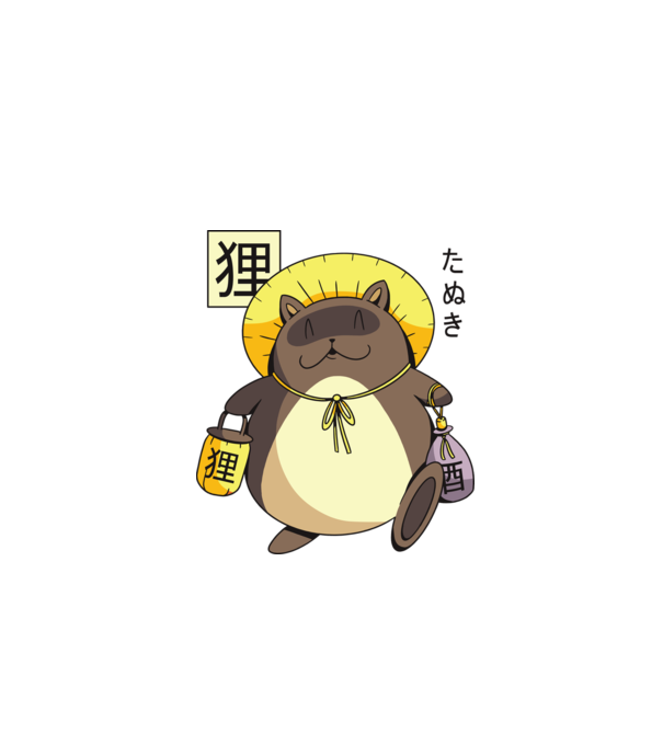 Tanuki Yokai model roșu pe tricou