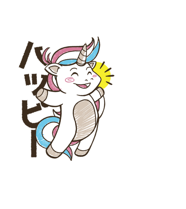 Kawaii unicorn model negru pe tricou
