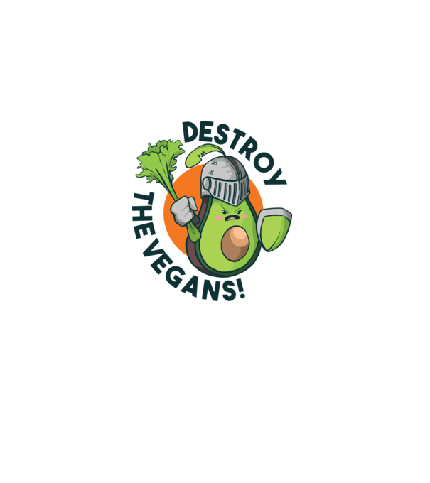 Destroy the Vegans - tricou amuzant războinic Avocado model alb pe tricou