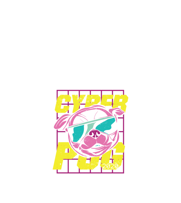 Mops Cyber Pug model negru pe tricou