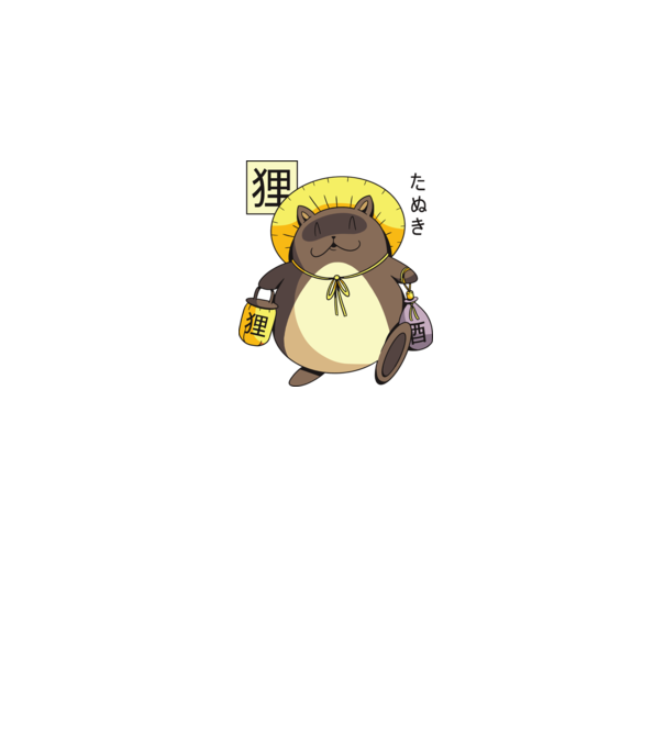 Tanuki Yokai model albastru închis pe tricou