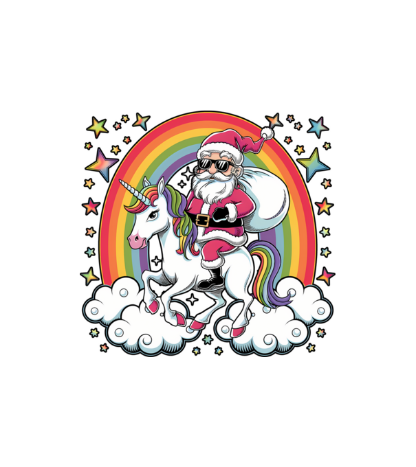 Moș Crăciun cool pe un unicorn model nisipiu pe tricou