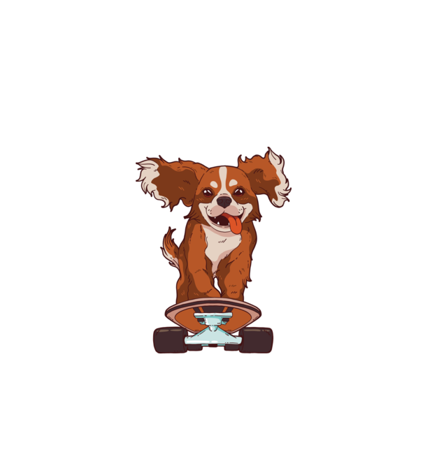 Skateboarding Cavalier King Spaniel model albastru închis pe tricou
