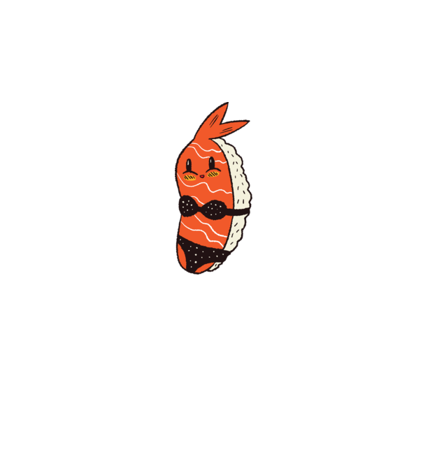 Sushi în bikini model alb pe tricou