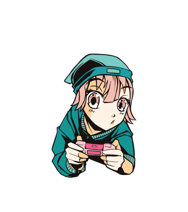Anime fată Gamer model alb pe tricou