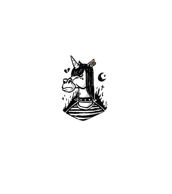 Emo unicorn model alb pe tricou