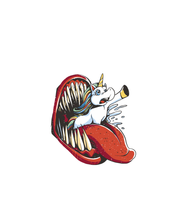 În gura monstrului Unicorn model negru pe tricou