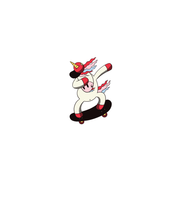 Skateboarder Unicorn DAB model negru pe tricou