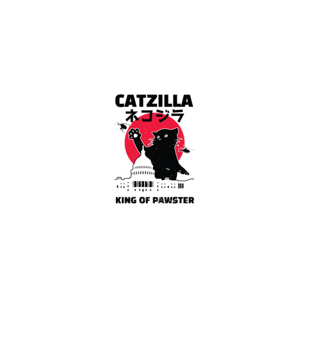 Catzilla - Pisică Godzilla model alb pe tricou