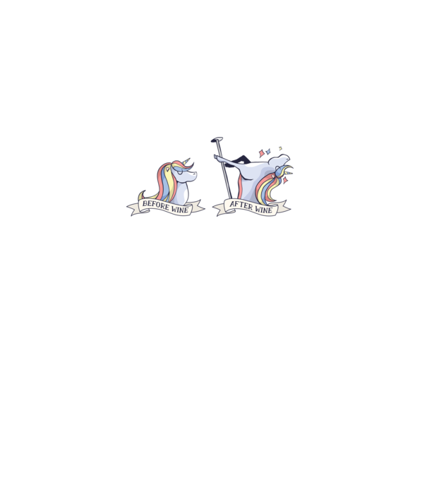 Înainte și după vin Unicorns model alb pe tricou