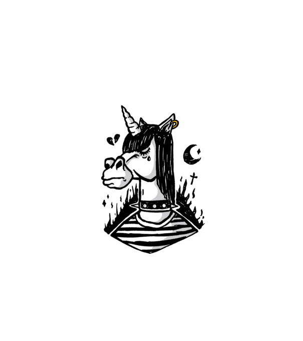Emo unicorn model alb pe tricou
