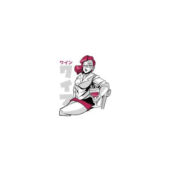Anime fată cu vin model albastru închis pe tricou
