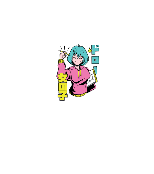 Anime fată desenând model albastru jeanși pe tricou