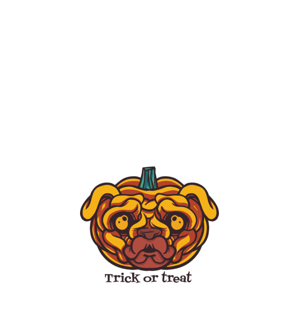 Mops cap de dovleac Halloween model alb pe tricou