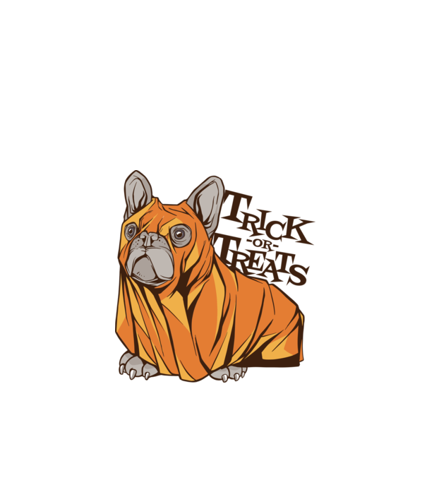 Trick or Treat Mops Halloween model alb pe tricou