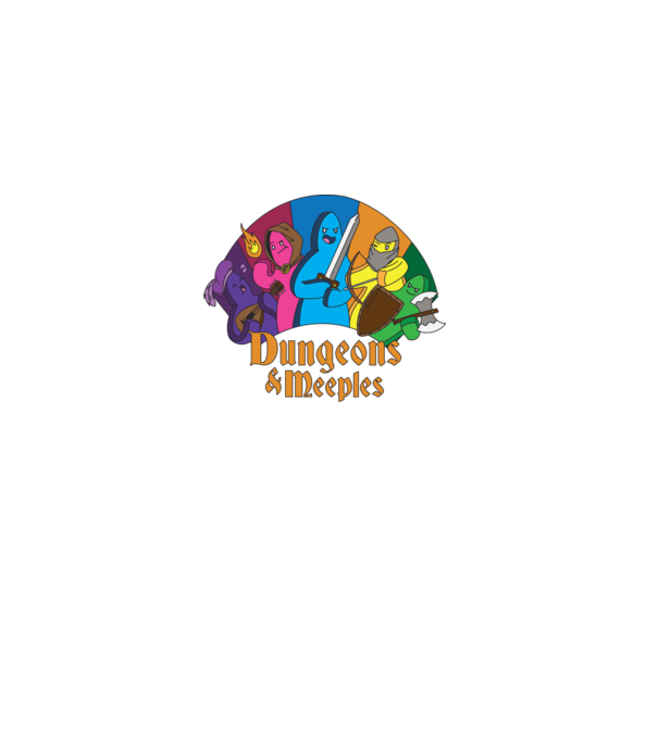 Dungeons Meeples model negru pe tricou