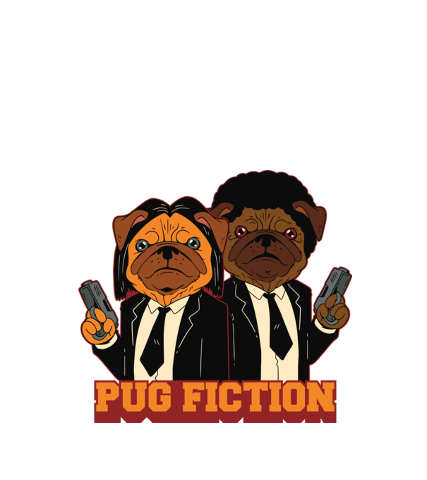 Pug Fiction Pugs Mops Pulp Fiction parodie model alb pe tricou