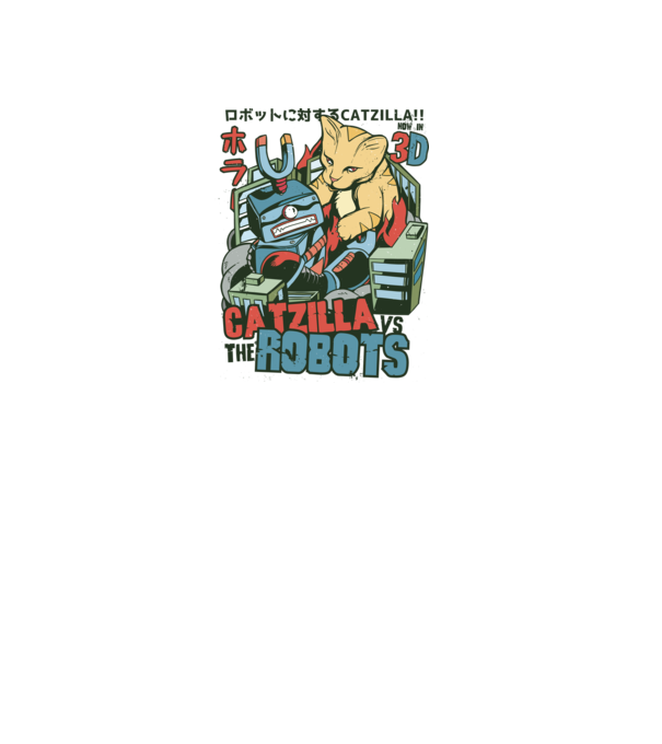 Catzilla Vs Robots model alb pe tricou