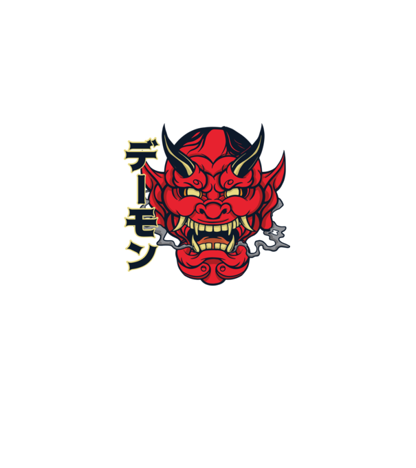 Mască demon chinez model alb pe tricou